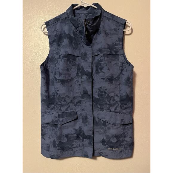 Eddie Bauer Women's Vest Blue Camo Vented Performance Utility Hiking Small - Picture 1 of 11